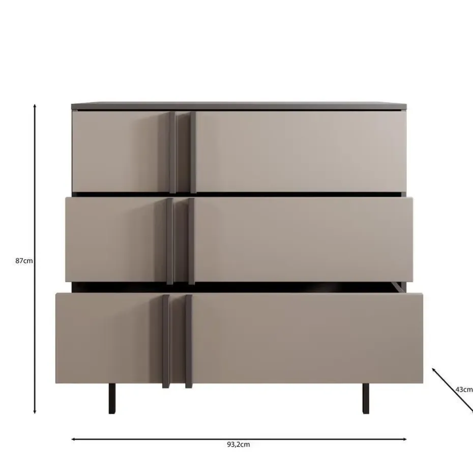 Meubella - Antigo - Ladekast met 3 lades - Beige/Antraciet - 93x43x87 cm