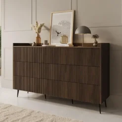 Meubella - Asty - Ladekast met 6 lades - Donker eiken - 150x41x92 cm