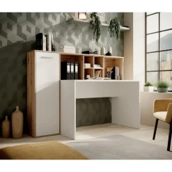 Meubella - Bureau Elze - Eiken - Wit - 158 cm