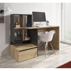Meubella - Bureau Pierre 2 - Eiken - Antraciet - 145 cm