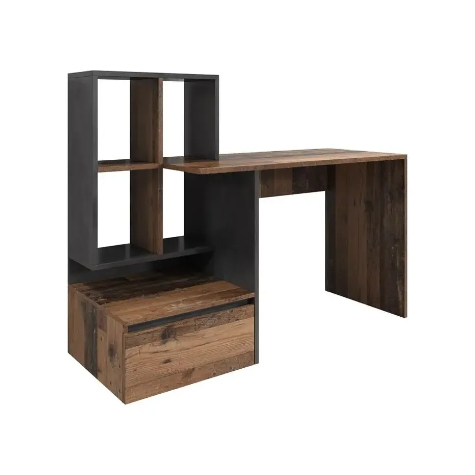 Meubella - Bureau Pierre 2 - Donker eiken - Antraciet - 145 cm