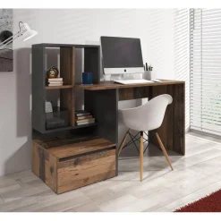 Meubella - Bureau Pierre 2 - Donker eiken - Antraciet - 145 cm