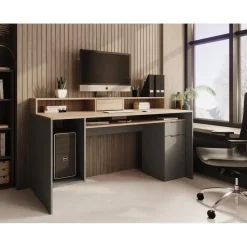 Meubella - Bureau Ryan - Grijs - Eiken - 160 cm
