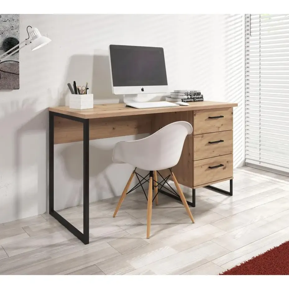 Meubella - Bureau Saturn - Eiken - Zwart - 138 cm