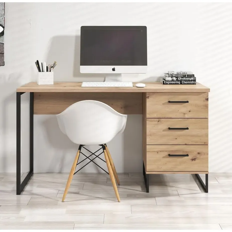 Meubella - Bureau Saturn - Eiken - Zwart - 138 cm