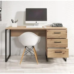 Meubella - Bureau Saturn - Eiken - Zwart - 138 cm