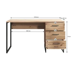 Meubella - Bureau Saturn - Eiken - Zwart - 138 cm