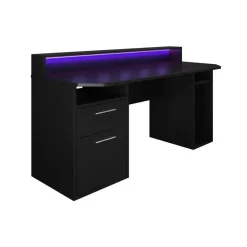 Meubella - Bureau Tamara 3 - Zwart - 160 cm - Met LED