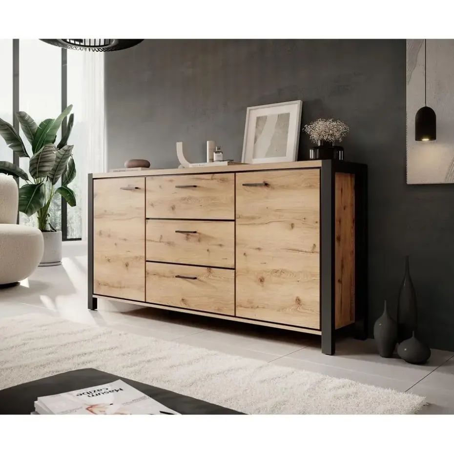 Meubella - Dressoir Acapulco - Eiken - Zwart - 180 cm