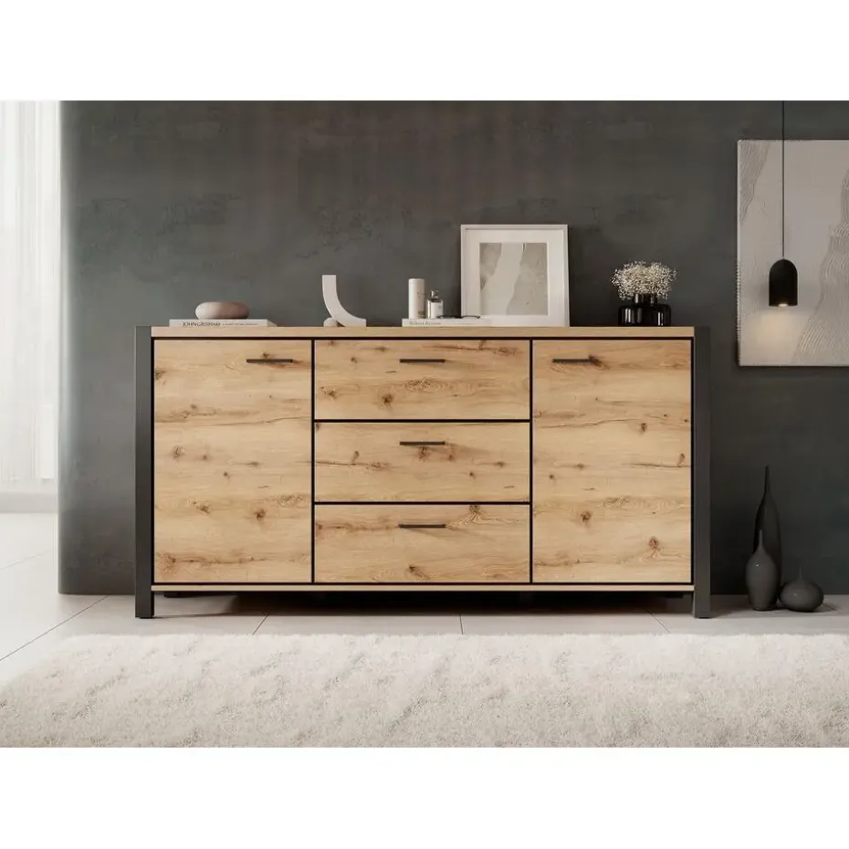 Meubella - Dressoir Acapulco - Eiken - Zwart - 180 cm