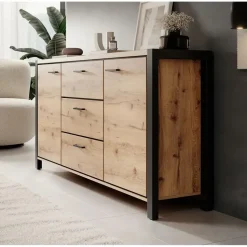 Meubella - Dressoir Acapulco - Eiken - Zwart - 180 cm