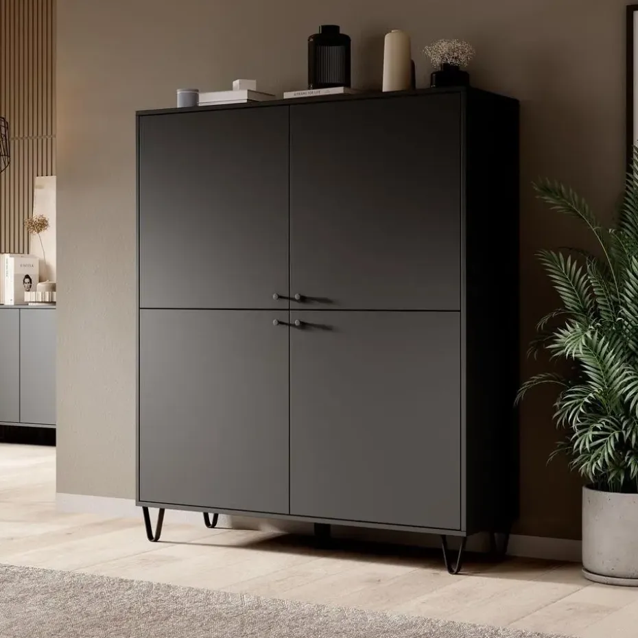 Meubella - Dressoir Apula - Antraciet - 124 cm - Dicht