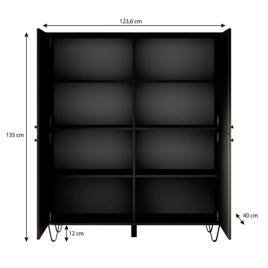 Meubella - Dressoir Apula - Antraciet - 124 cm - Dicht