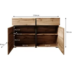 Meubella - Dressoir Cainan - Eiken - 119 cm