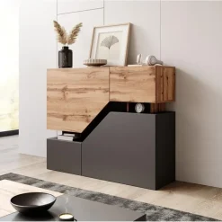 Meubella - Dressoir Canberra - Eiken - Antraciet - 120 cm