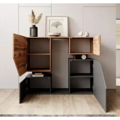 Meubella - Dressoir Canberra - Eiken - Antraciet - 120 cm
