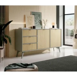 Meubella - Dressoir Essence - Groen - Licht eiken - 158 cm