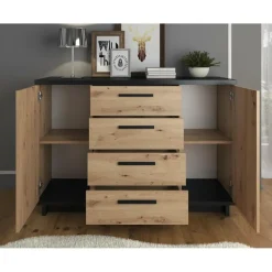 Meubella - Dressoir Incala - Eiken - Zwart - 135 cm