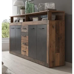 Meubella - Dressoir Lavina - Old wood - Antraciet - 190 cm