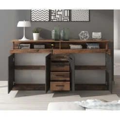 Meubella - Dressoir Lavina - Old wood - Antraciet - 190 cm