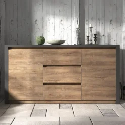 Meubella - Dressoir Monaco - Eiken - Grijs - 140 cm