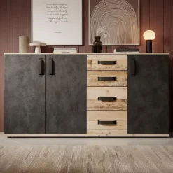 Meubella - Dressoir Montreal - Grijs - Old wood - 160 cm