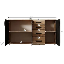 Meubella - Dressoir Montreal - Grijs - Old wood - 160 cm