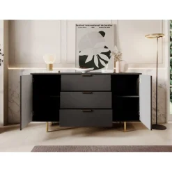 Meubella - Dressoir Nicola - Mat zwart - 150 cm