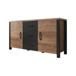 Meubella - Dressoir Olivia - Zwart - Eiken - 147 cm
