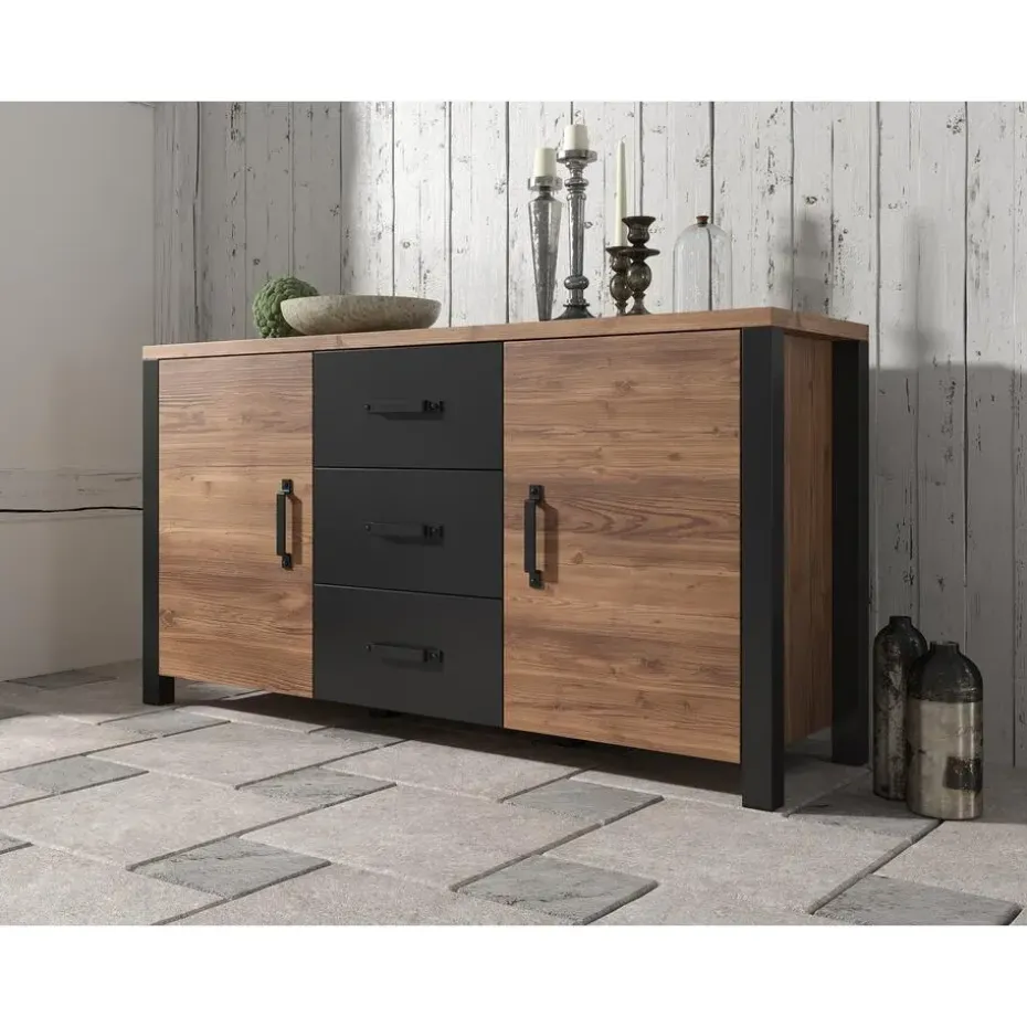 Meubella - Dressoir Olivia - Zwart - Eiken - 147 cm