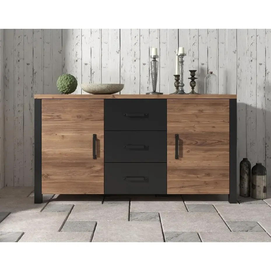 Meubella - Dressoir Olivia - Zwart - Eiken - 147 cm