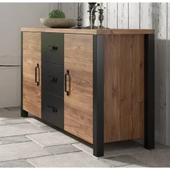 Meubella - Dressoir Olivia - Zwart - Eiken - 147 cm