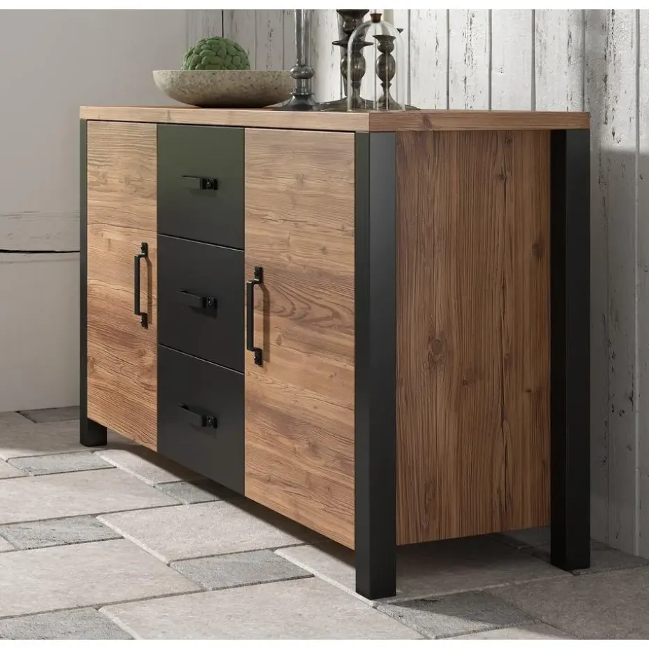 Meubella - Dressoir Olivia - Zwart - Eiken - 147 cm