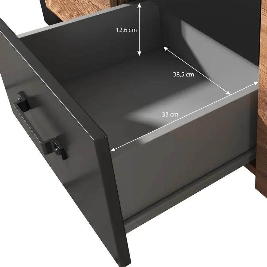 Meubella - Dressoir Olivia - Zwart - Eiken - 147 cm