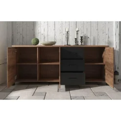 Meubella - Dressoir Olivia - Zwart - Eiken - 192 cm
