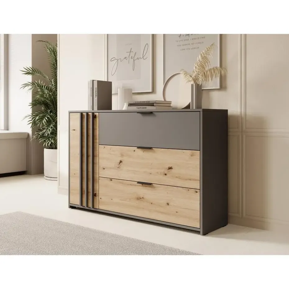 Meubella - Dressoir Roma - Grijs - Eiken - 125 cm