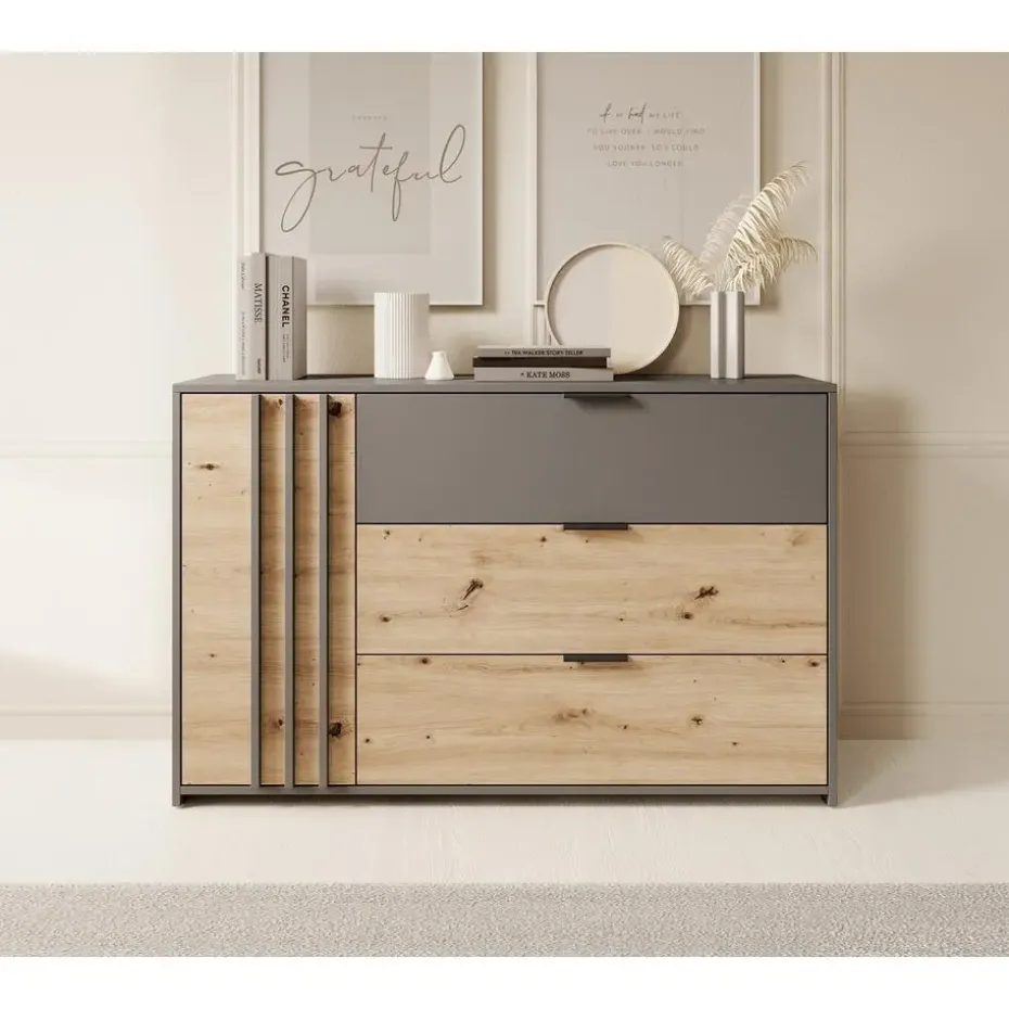 Meubella - Dressoir Roma - Grijs - Eiken - 125 cm