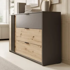 Meubella - Dressoir Roma - Grijs - Eiken - 125 cm