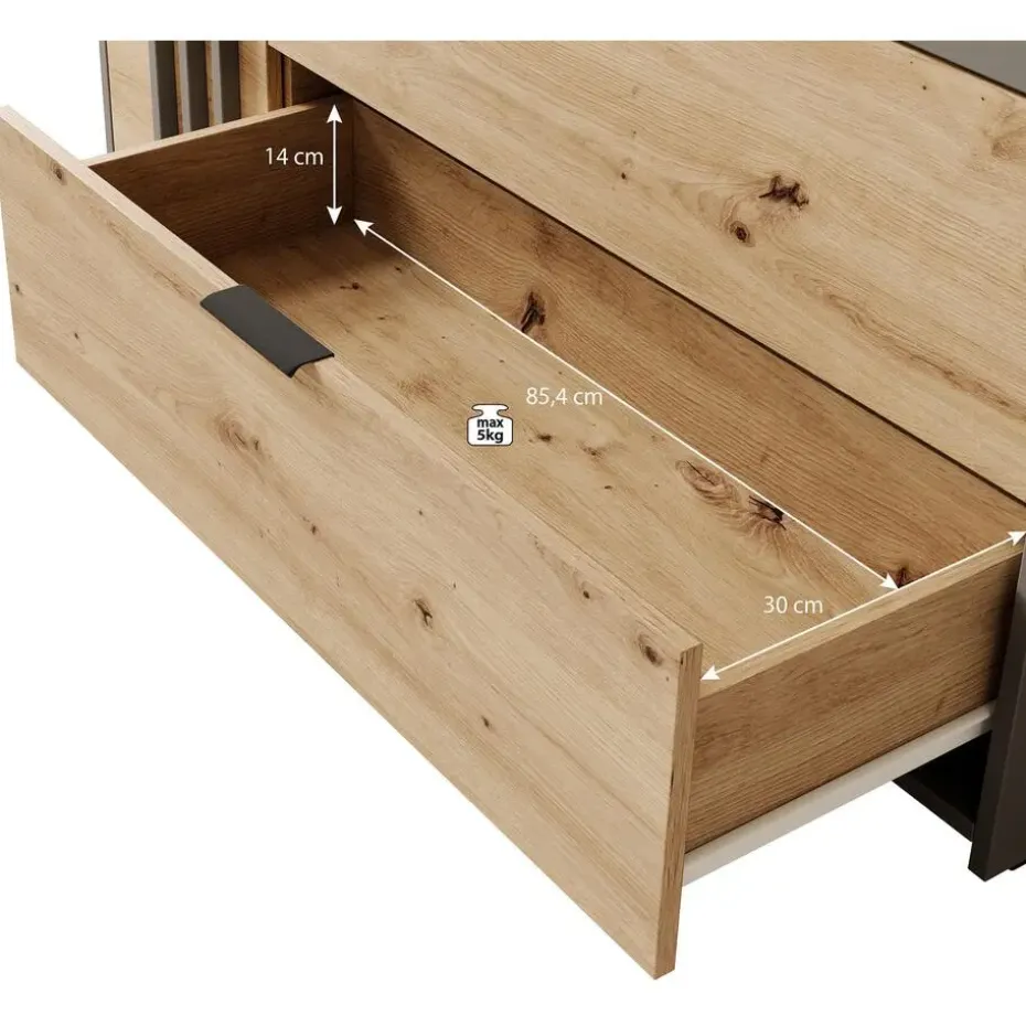 Meubella - Dressoir Roma - Grijs - Eiken - 125 cm