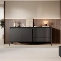 Meubella - Dressoir Saran - Mat zwart - 187 cm