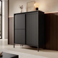 Meubella - Dressoir Saran - Mat zwart - Hoog - 104 cm