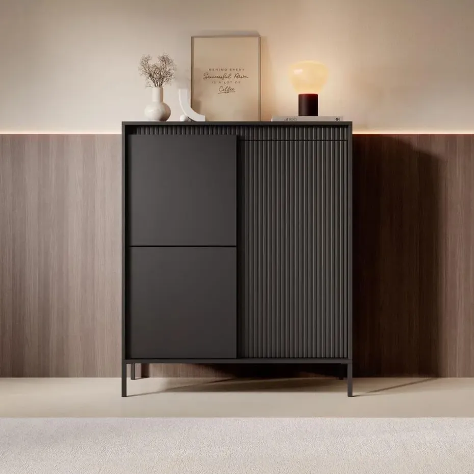 Meubella - Dressoir Saran - Mat zwart - Hoog - 104 cm