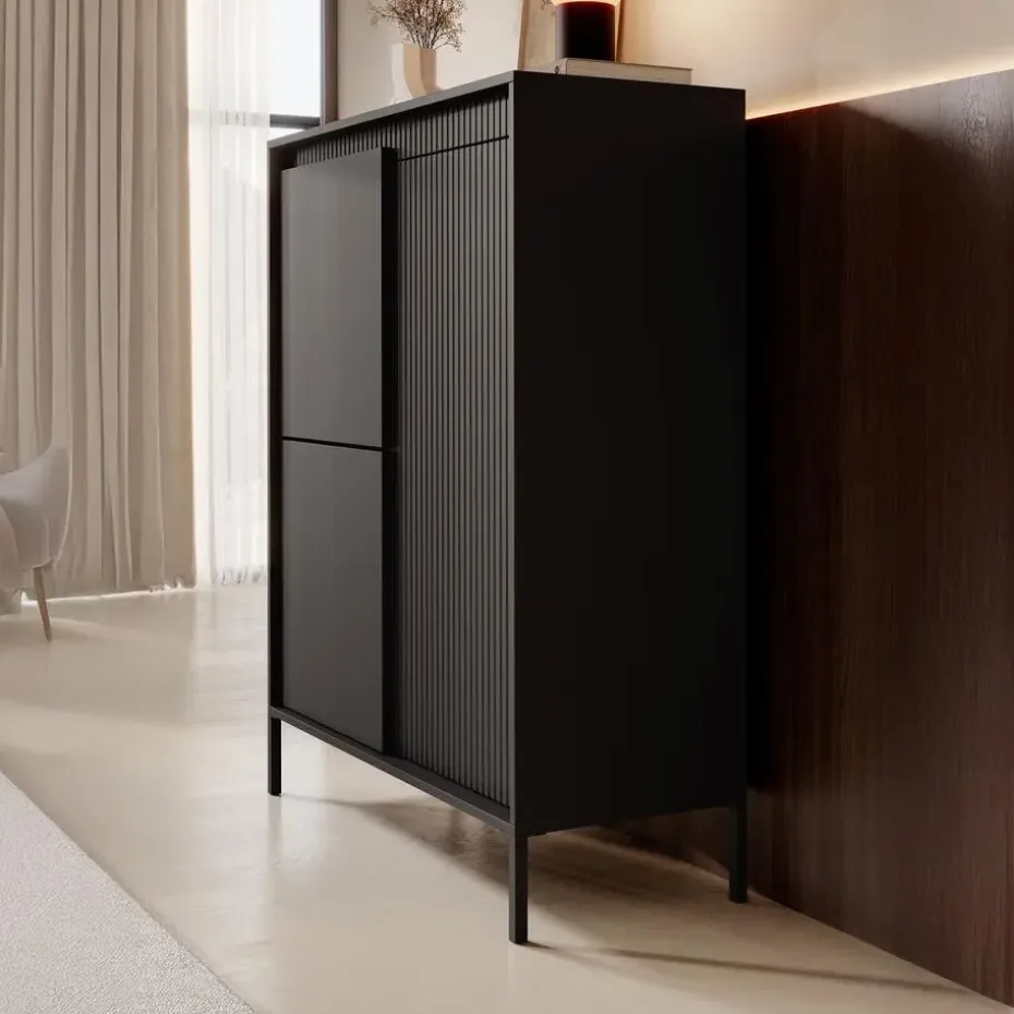 Meubella - Dressoir Saran - Mat zwart - Hoog - 104 cm