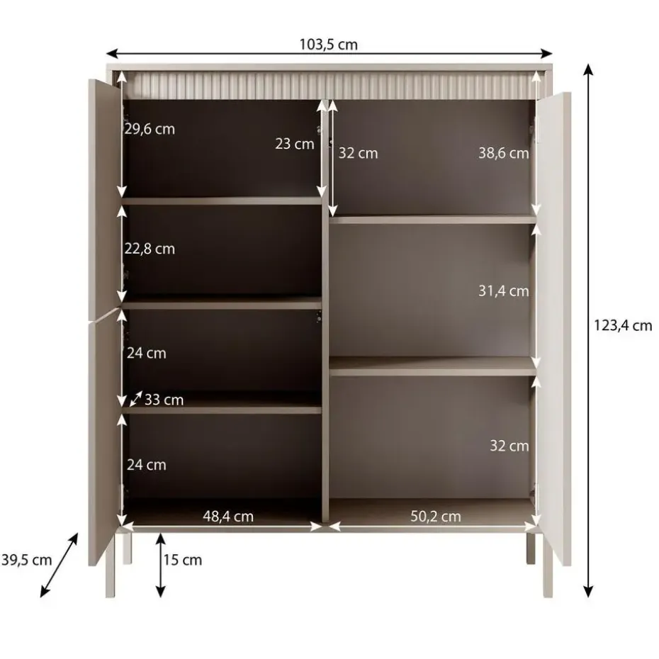 Meubella - Dressoir Saran - Mat zwart - Hoog - 104 cm