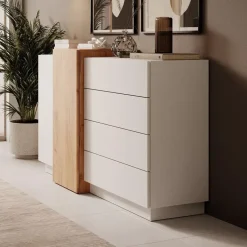 Meubella - Dressoir Three - Wit - Eiken - 160 cm