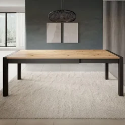 Meubella - Eetkamertafel Acapulco - Eiken - Zwart - 240 cm - Uitschuifbaar
