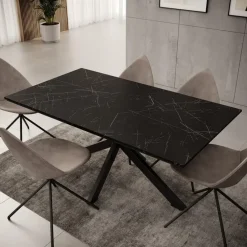 Meubella - Eetkamertafel Wabe - Zwart marmerlook - 160 cm
