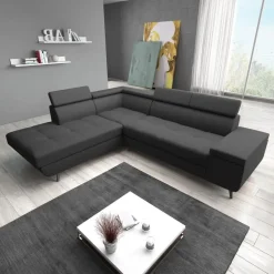 Meubella - Hoekbank Destiny - Zwart - Stof - Links