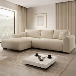 Meubella - Hoekbank Mindin - Beige teddystof - Universeel