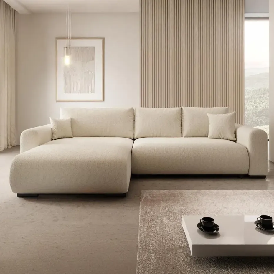 Meubella - Hoekbank Mindin - Beige teddystof - Universeel